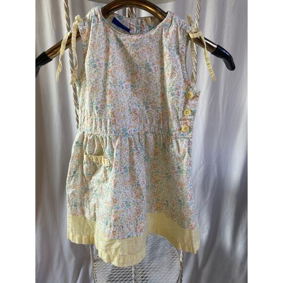 Oh Kosh B' Gosh Dress Retro Cotton Yellow Floral Contrast Hem Sleeve Bows Size 4 - Picture 1 of 8